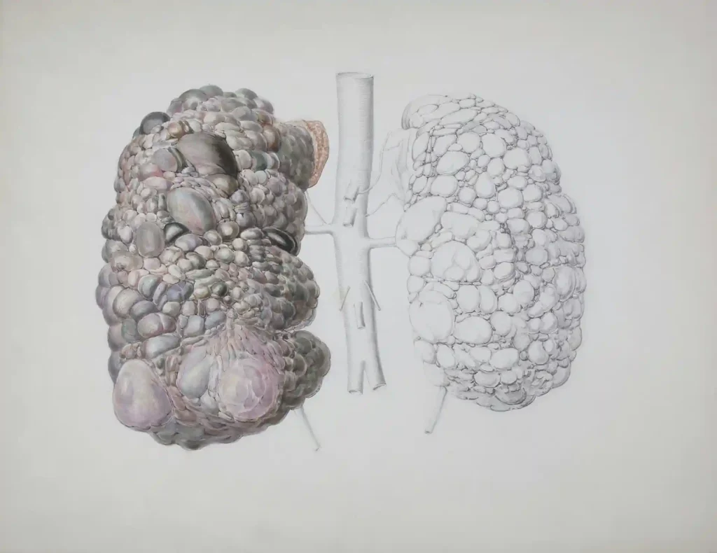 Medical illustration showing damaged lung alveoli caused by smoking and COPD, highlighting irreversible air sac destruction and reduced lung function.