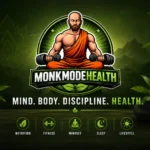 MonkModeHealth logo featuring a meditating monk with dumbbells