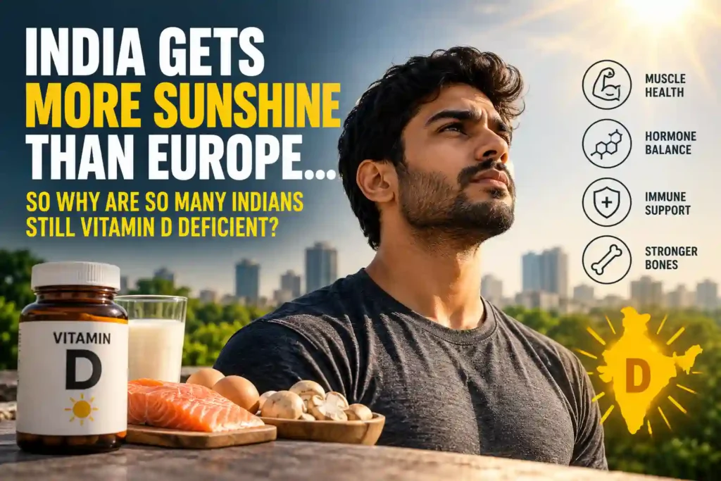 Vitamin D deficiency in India despite abundant sunshine, with sunlight, vitamin D sources, and men's health benefits